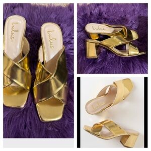 Lulus Gold Metallic Vegan Leather Mules – Size 8.5